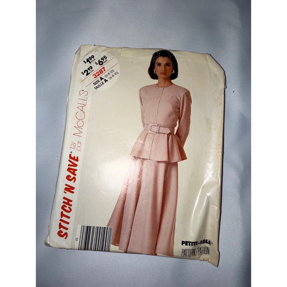 Vintage‎ McCalls 3287 Stitch N Save Peplum Top Skirt Sewing Pattern Size 6 8 10